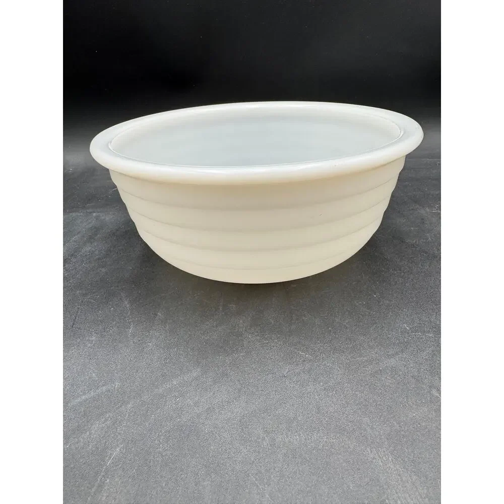 Vintage Milk Glass Ribbed Mixing Bowl 9 Inch